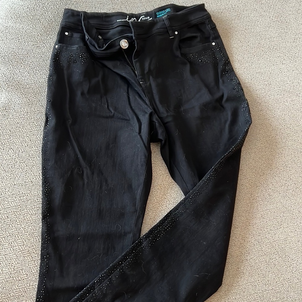 Black Straight Leg Jeans with Rhinestones